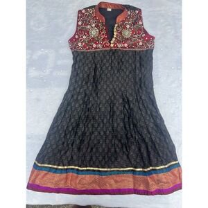 EUC Color Party Wear girls Anarkali Kameez‎ Shalwar Black Beaded